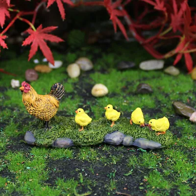 Miniature Dollhouse Fairy Garden Hen W/ Baby Chicks On Grass • £5.51