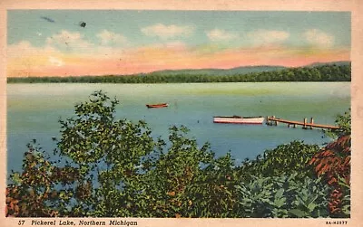 Postcard MI Northern Michigan Pickerel Lake 1939 Linen Vintage PC F8389 • $4