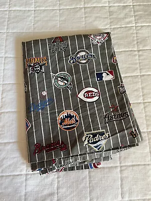 POTTERY BARN Teen PB MLB FLAT Sheet Gray Baseball Logos TWIN • $24