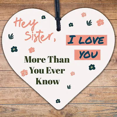 MY SISTER I Love You Big Little Sis Wooden Heart Plaque Love Sign Birthday Gift • £3.99