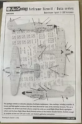 Aviaeology 1/24 Hawker Hurricane Data Stencil Decals • £3.20