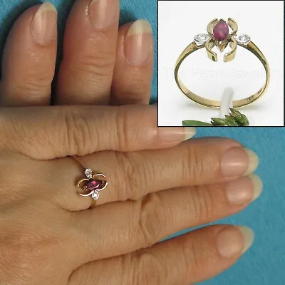 14k Yellow Solid Gold Genuine Diamonds & Marquise Natural Red Ruby Ring TPJ  • $663.95