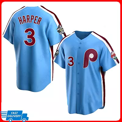 Bryce Harper #3 Philadelphia Phillies World Series Light Blue Print Jsy Fan Made • $29.99