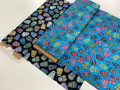 Candy Skull Cotton Fabric Halloween Mexican Day Of The Dead Patchwork Quality • £3.99