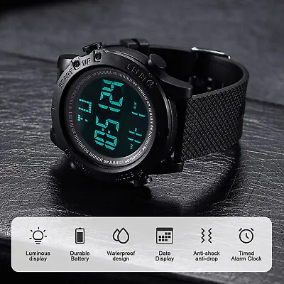 Men's Digital Sports Watch Military Tactical LED Backlight Wristwatch Waterproof • $7.69