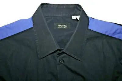 VTG VERSACE CLASSIC V2 Black/Blue XL 2 Pocket Block S/S Shirt Italy  • $59.95