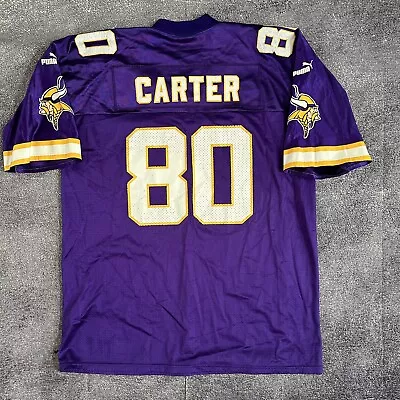 Men's Vintage 90's PUMA Minnesota Vikings Cris Carter Purple Home Jersey Sz XL • $24