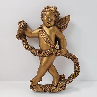 Vintage Universal Statuary Chicago Antique Gold Resin Cherub Angel Wall Hanging • $32