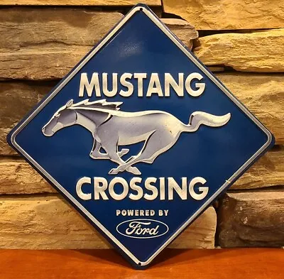 NEW! Rustic Style MUSTANG CROSSING Powered By Ford 13  X 13  Metal Sign Man Cave • $21.99