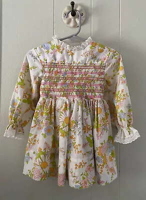 Vintage 70s Sears Perma Prest Floral Lace Dress Baby Girl Sz 2T Tie Back EUC • $45