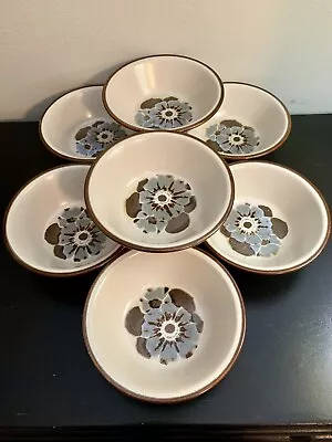 Set Of 7 - Stoneware Soup Salad Cereal Bowls Blue Flower 6” • $14