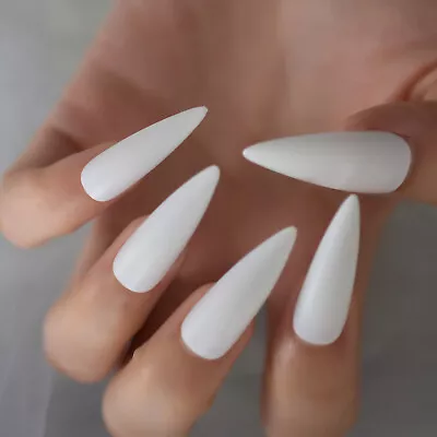 False Nails Long Stiletto Matte White 24pk + Nail Tabs 0210 • £3.99