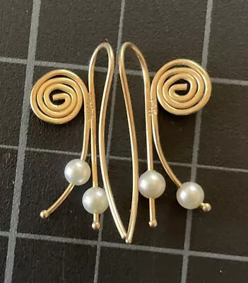 Ed Levin 14K Gold Pearl Earrings Swirl • $350