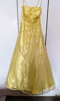 Scarlett Evening Wear Womens Princess Style Yellow Prom Dress Corset Back UK 14 • £50