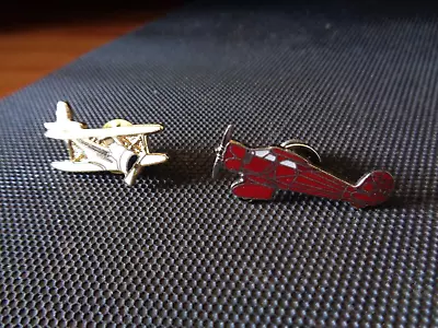 Airplanes 2 Enamel🌟hat Pins/pinbacks-vtg./red Nc499n On Tail/white Goldtone • $15