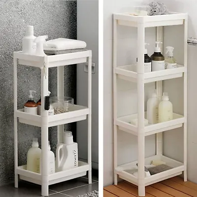 3-4 Tier Narrow Storage Rack Plastic Shelf Kitchen Bathroom Tidy Organizer Stand • £9.95