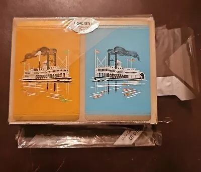 Vintage MCM 2-Pack Of Congress Cards Cel-U-Tone Finish Spain Steamboats • $24.95