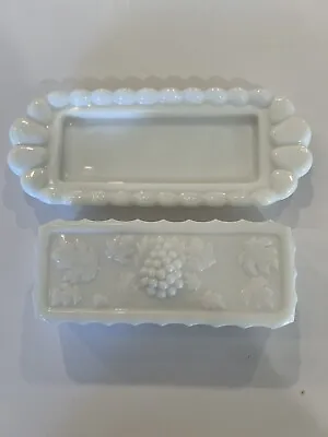 Vintage Milk Glass Grape Patteren Butter Dish From The 1960s • $21