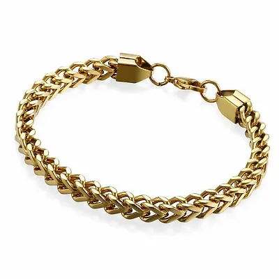 8.7  Polished Mens Wheat Chain Wrist Link Gold Tone Stainless Steel Bracelet*6MM • $8.89