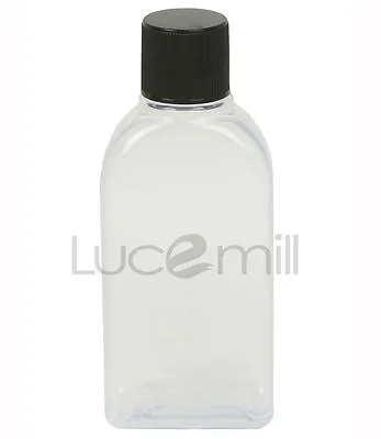 50ml Clear Rectangular Plastic Bottles & BLACK Screw Caps - LARGE LETTER POST • £2.29