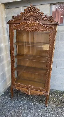 Victorian Carved Oak China Cabinet • $2650