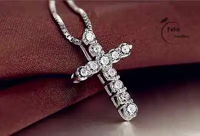 £3.49 • Buy Crystal Cross Pendant Necklace 925 Sterling Silver Chain Womens Jewellery Jesus