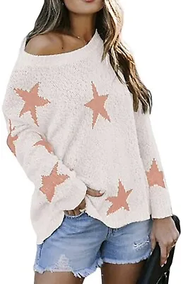 Amazon Cream And Orange  Star Print Sweater- Size Medium • $5