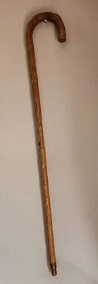 $35 • Buy Vintage Thorn Wood Walking Stick, Tan Wood Cane, Shepards Handle Metal Tip 35.5 
