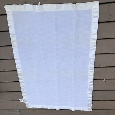 Rosebud Baby Blanket Marcus Bros White With Satin Trim 34”X49” Acetate Vintage • $39.97