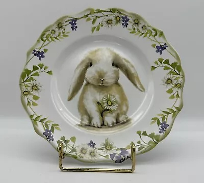 Pier 1  Meadow Bunny Easter Rabbit Plate Nature Floral 8.5” • $17.99