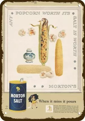 1954 MORTON SALT Vintage Look REPLICA METAL SIGN  WHEN IT RAINS IT POURS POPCORN • $24.99