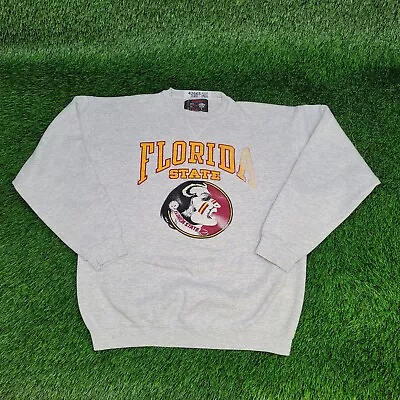 Vintage 90s Florida-State Sweatshirt Large Gray Indian Logo • $54.17