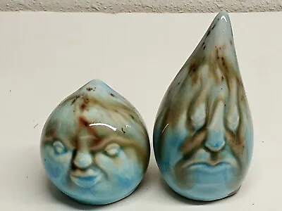 Vtg CERAMIC SALT & PEPPER SHAKERS DRIP DROP BLUE Anthropomorphic • $19.99