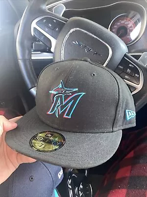 Miami Marlins New Era Authentic On-Field 59FIFTY Fitted Hat - Black 7 5/8 • $30