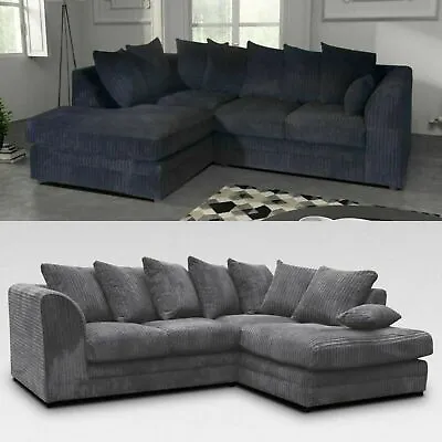 £399.99 • Buy Black Corner Sofa Suite Jumbo Cord Fabric Left Right 3&2 Chair Footstool DARCEY