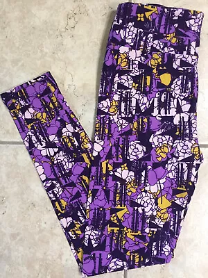 NEW Lularoe Leggings OS Purple Lavender Yellow Pink Flower Floral Pant One Size • $9.98
