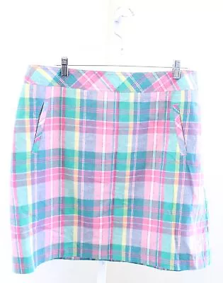 NWT Talbots Plus Madras Plaid Linen Blend Skirt Size 14W Pink Blue • $29.99