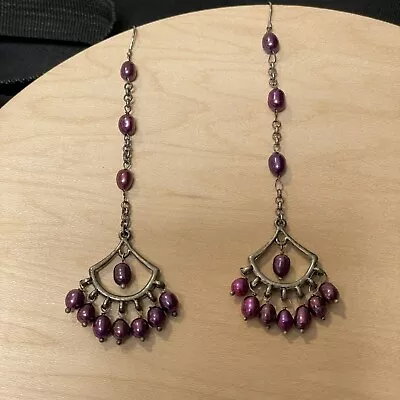 Vintage Style Chandelier Dangle Drop Hook Earrings Purple Faux Amethyst Beads • $9.88