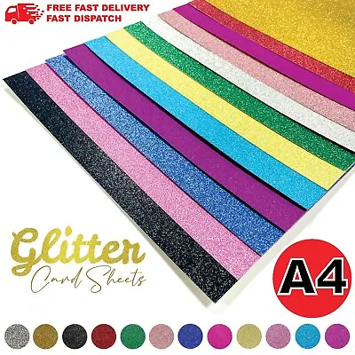 A4 Glitter Card Coloured Cardstock Premium Quality Low Shed 250gsm Crafts Mixed • £0.99