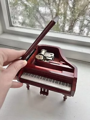 Vintage Dollhouse Miniature  Grand Piano Red Mahogany Music Box Works 1:12 Scale • $15