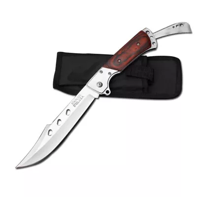 Outdoor Large Folding Knife Camping Fishing Hunting Bowie Pocket&Nylon Sleeve • $17.99