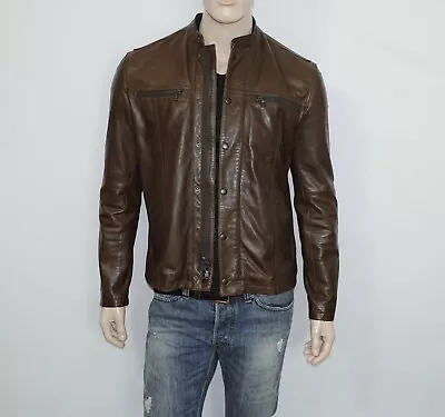 $798 NEW John Varvatos Leather Jacket In Earth Brown Size Medium 100% Sheep Skin • $498