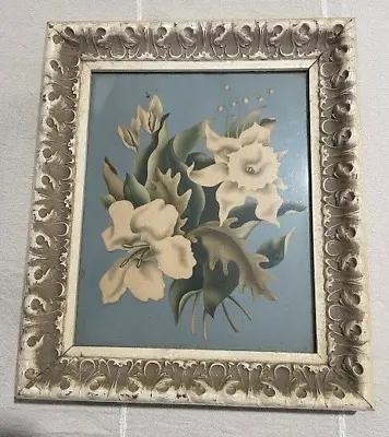 Vtg Midcentury Turner ? Floral Still Life Print Art 40s  Lily ORNATE WOOD FRAME • $19.98