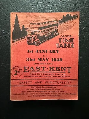 Jan 1938 East Kent Road Car Company Canterbury Bus Timetable Route Map Guide • £60