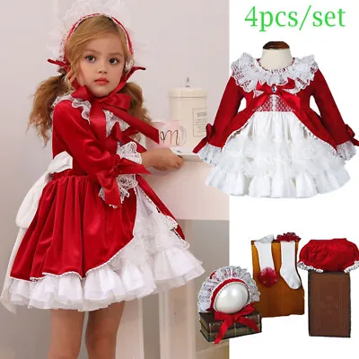 £35.99 • Buy Baby Girls Spanish Dress Party Bridesmaid Princess Bow Ball Gown Tutu Outfits UK