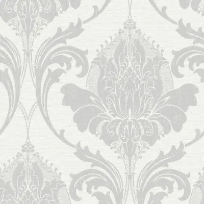£10.49 • Buy Silver Grey Damask Wallpaper Modern Metallic Linen Sheen Effect Crown Zahra