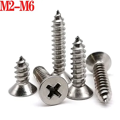 Phillips Countersunk Head Self Tapping Wood Screws A4 316 Stainless Steel M2-M6 • £41.58