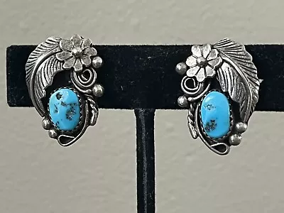 Vintage Southwest Sterling Turquoise Clip Earrings • $17