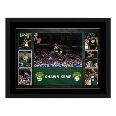 $79 • Buy Shawn Kemp Sonics Signed Framed Poster Curry Jordan Kobe Basketball Memorabilia