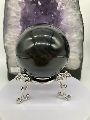 Silver￼ Sheen￼ Obsidian Crystal Ball Sphere H6.8 Cm 404g + Stand￼ Protection • £49.99